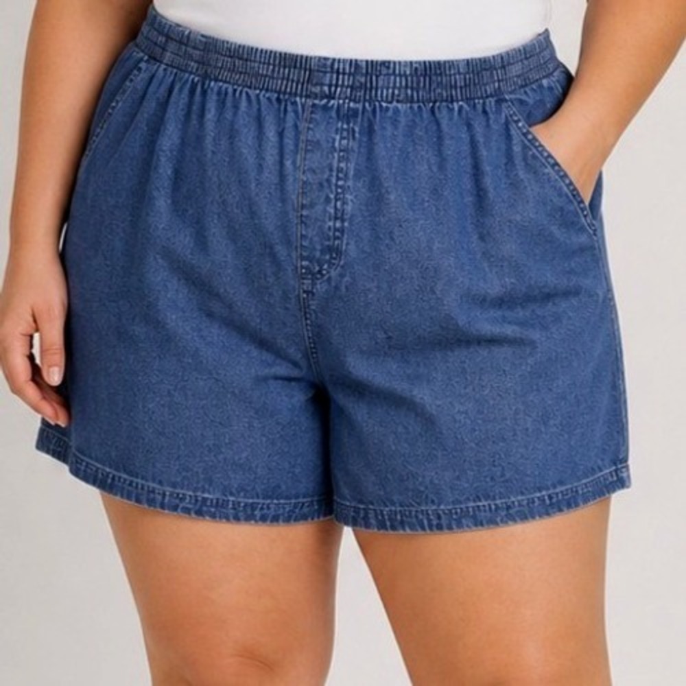 Basic Editions Denim Pull On Elastic Waist Shorts Women 4X Blue NEW